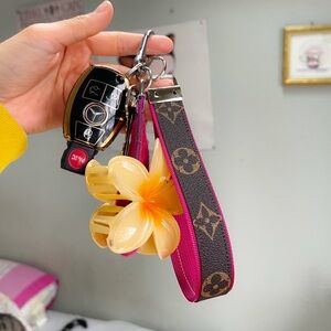 Brown and Pink Key Fob with Gold Accents